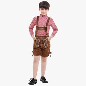 Brown Lederhosen with Red Checkered Shirt